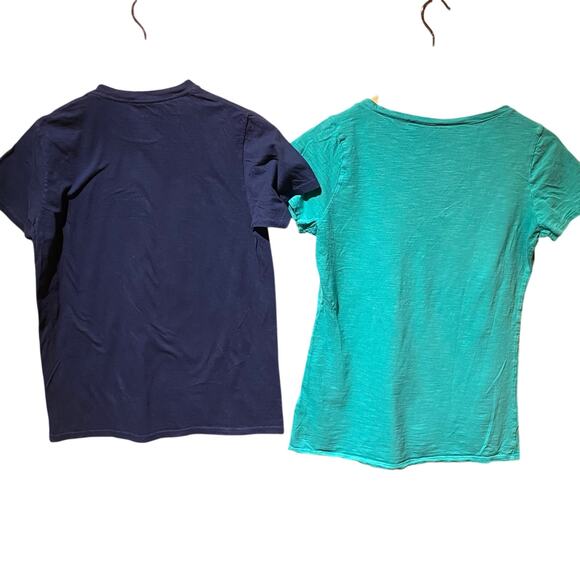 Y2K Retro Mega Man Tshirt and Teal Vneck 2 tshirt bundle size small Casual Comfy - Picture 2 of 4